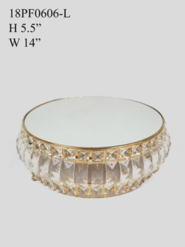 18PF0606-L – 14″ Round Gold Cake Stand Crystal Beaded With Mirror Topped