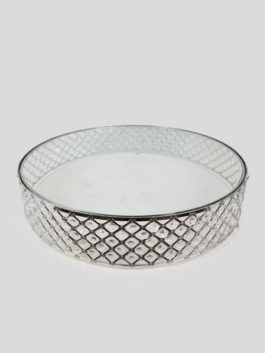 18PF0707 M/L – 18″/22″ Silver Crystal Beaded Metal Riser Cake Stand With Clear Glass Top