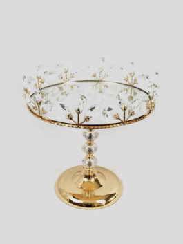 CH5444 GD – 12″ Gold Sparkling Crystal Beaded Cake Stand With Mirrored Top