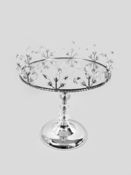 CH5445 SL – 12″ Silver Sparkling Crystal Beaded Cake Stand With Mirrored Top