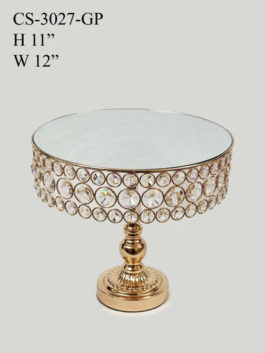 CS-3027-GP – 12″ Gold Sparkling Crystal Beaded Cake Stand With Mirrored Top