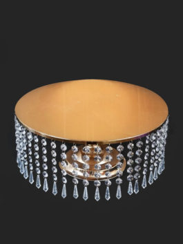 CS040 – 16″ Gold Metal Cake Stand With Hanging Crystal