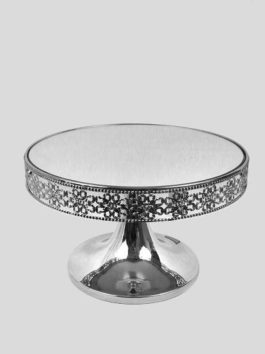 F1164 SL- 12″ Metal Silver Cake Stand With Mirrored Top