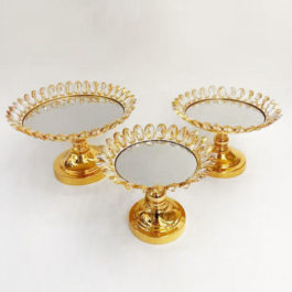 F945 – Gold Cake Stand Set With Mirror Top