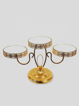 H2109 – 3 Joined Metal Gold Cake Stands With 8″ Mirrored Tops