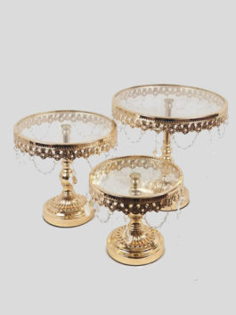 KK3 GD – Gold Set Of 3 Round Metal Cake Stand With Glass Top