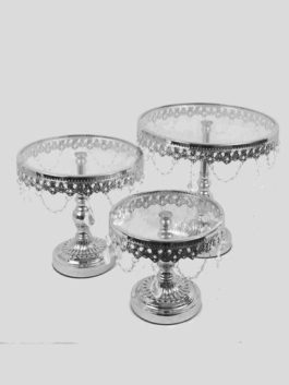 KK3 SL – Silver Set Of 3 Round Metal Cake Stand With Glass Top