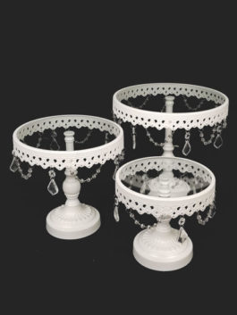 KK3 WT – White Set Of 3 Round Metal Cake Stand With Glass Top