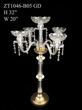 ZT1046-B05 – Clear Crystal Candelabra 4 Arms And 1 Flower Riser 32- gold